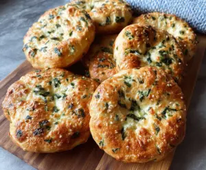 Delicious spinach and cottage cheese flat bagels ready to eat, healthy breakfast option.