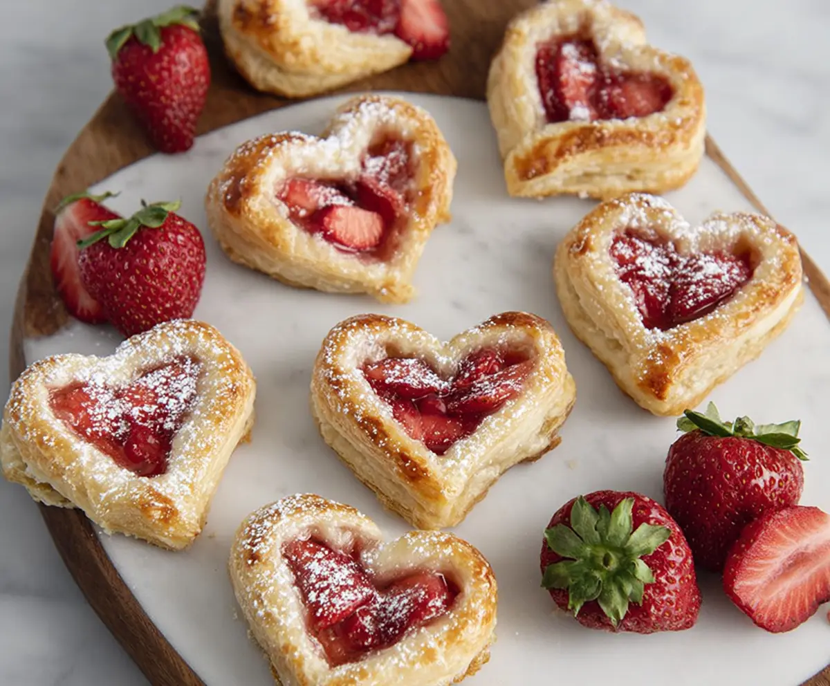 Delicious Strawberry Danish Hearts with fresh strawberries and flaky pastry