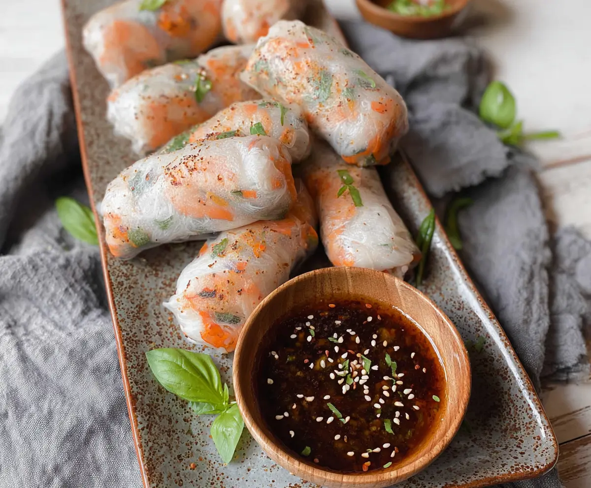 Delicious Air Fryer Shrimp Rice Paper Rolls with fresh vegetables and herbs