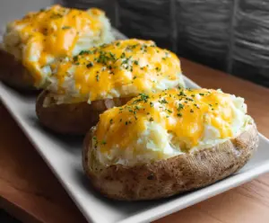 Delicious cheesy baked potatoes topped with melted cheese and herbs