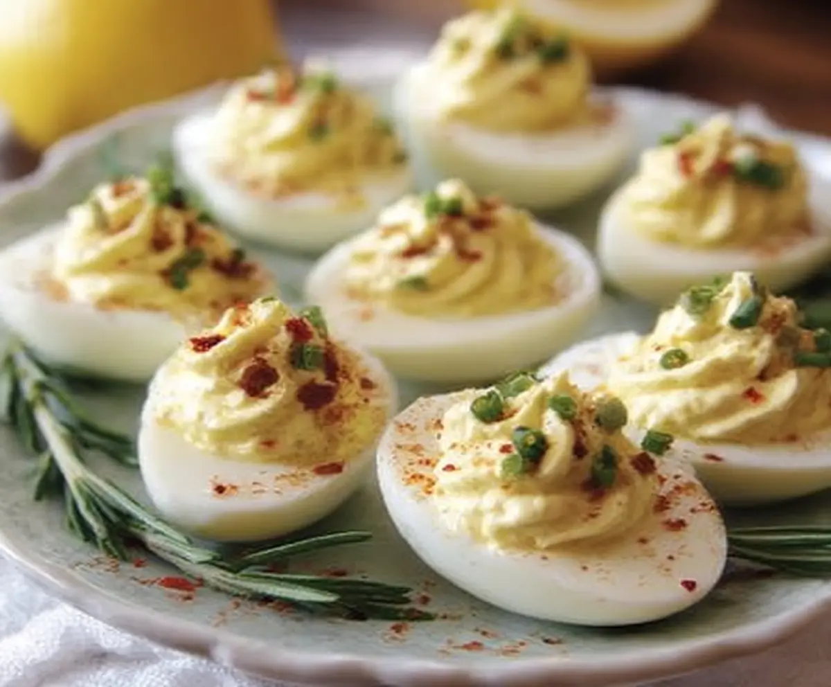 Cream Cheese Deviled Eggs with creamy filling and paprika topping, perfect for appetizers or parties.