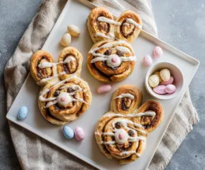 Delicious Easter Bunny Cinnamon Rolls with festive icing for holiday breakfast.