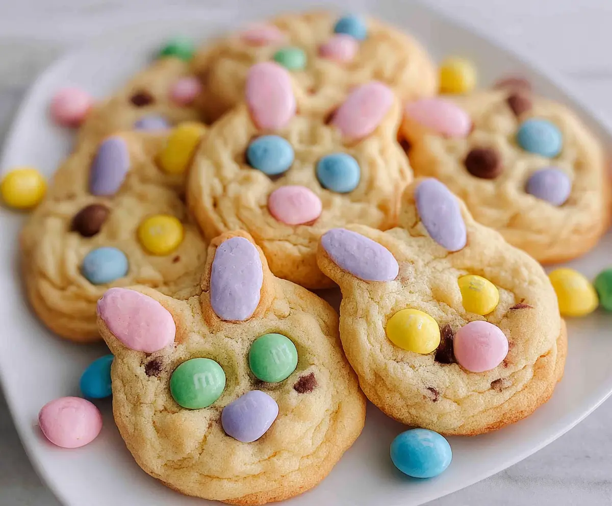 Easter Bunny M&M's Cookies with colorful candy confetti and festive bunny design.