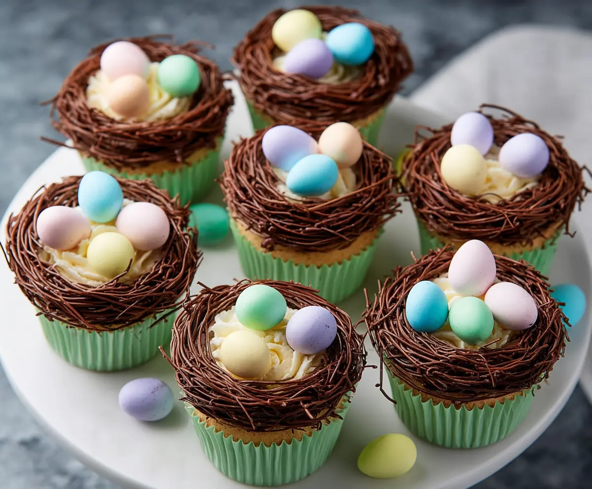 Delicious Easter Egg Nest Cupcakes decorated with colorful candies and sprinkles for a festive celebration