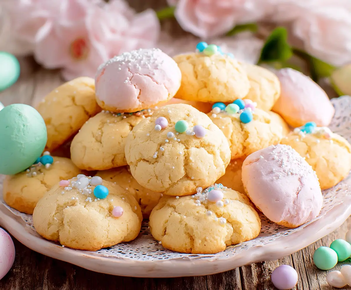 Delicious Italian Easter Cookies with colorful decorations on a festive table.