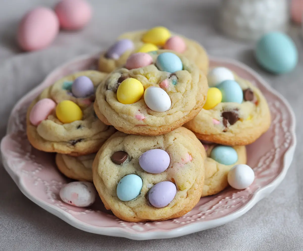 Delicious mini egg cookies topped with colorful chocolate eggs for Easter treats