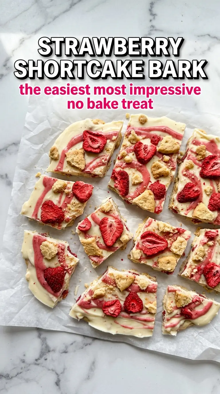 Strawberry Shortcake Bark swirled chocolate berry crumble