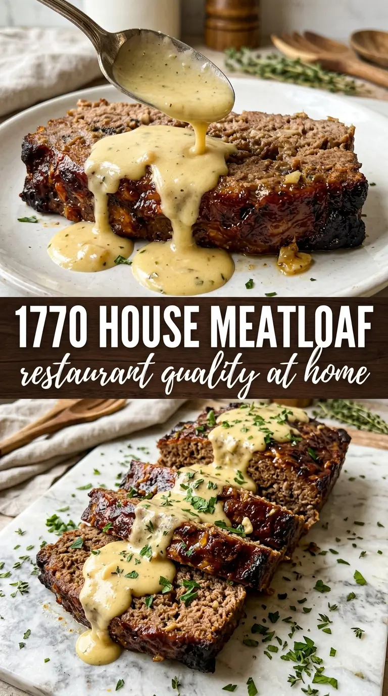 1770 House Meatloaf with Garlic Sauce rustic creamy sliced