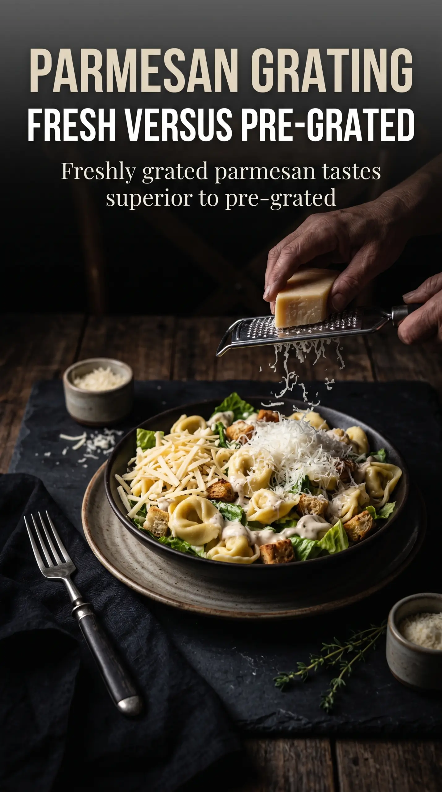 Cheese Tortellini Caesar Pasta Salad with romaine and Parmesan