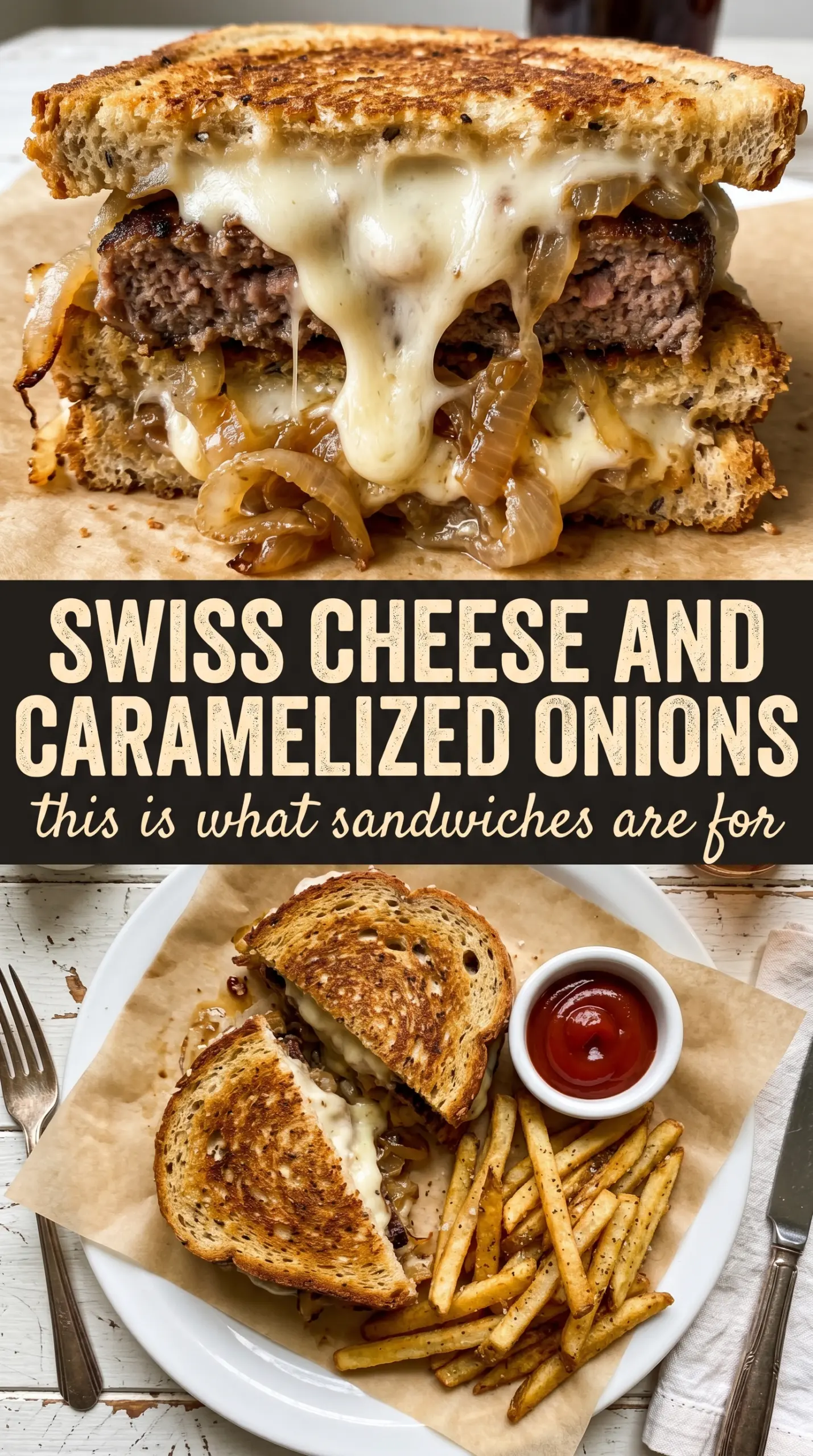 Classic Patty Melt golden rye, melted Swiss, caramelized onions
