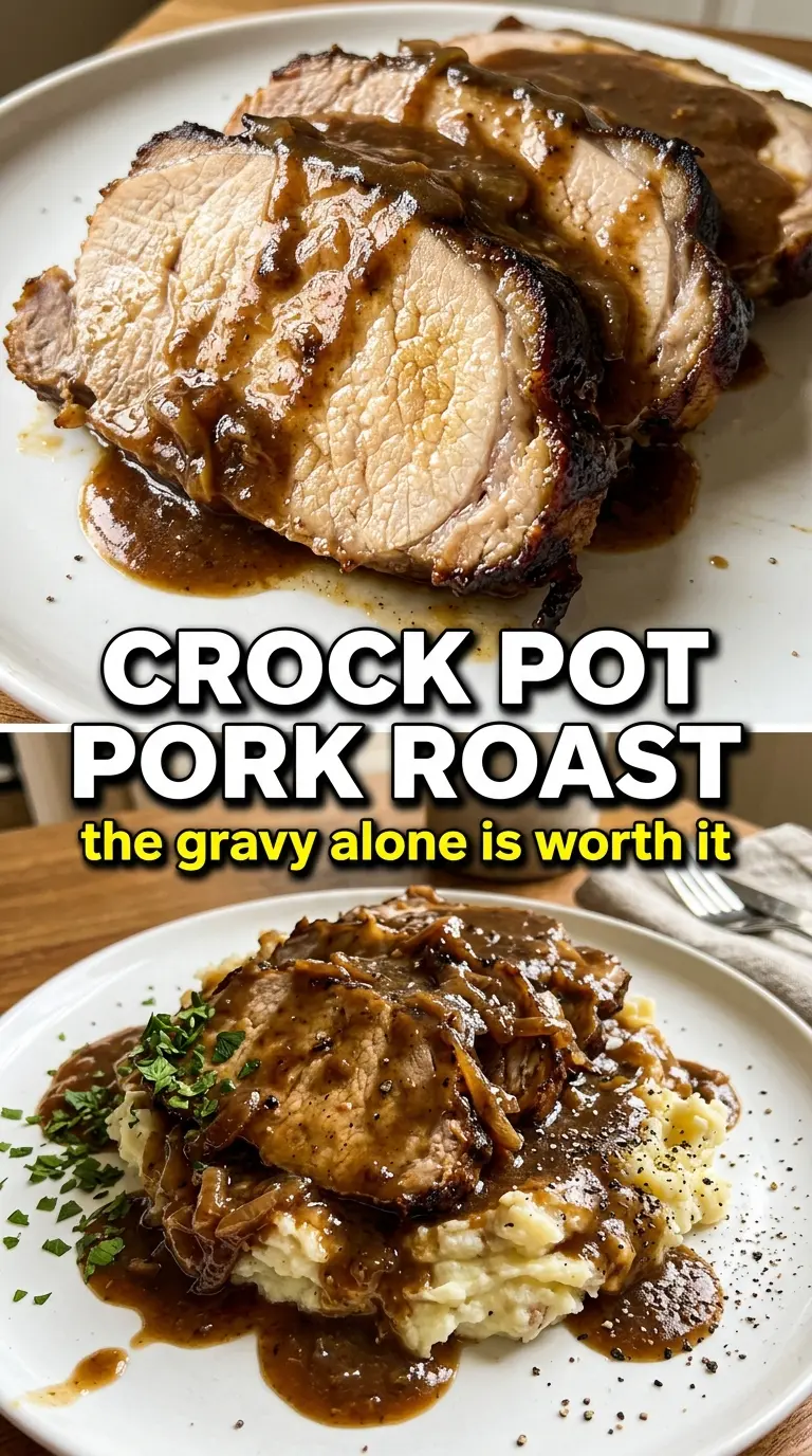 Crock Pot Pork Roast and Gravy, fork-tender, savory, comforting