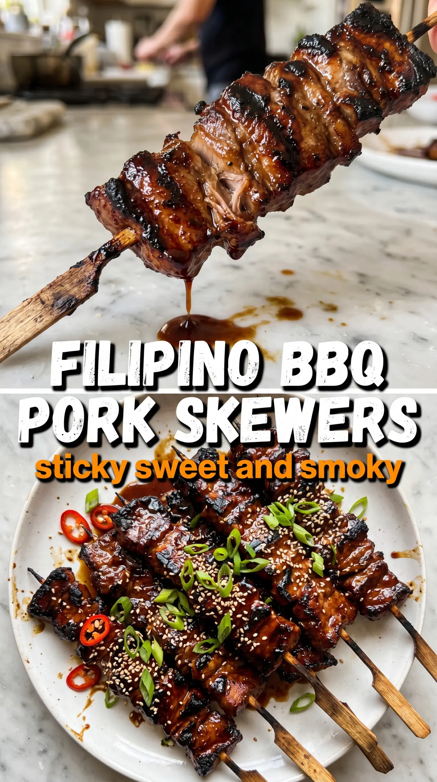 Filipino BBQ Pork sticky grilled skewers