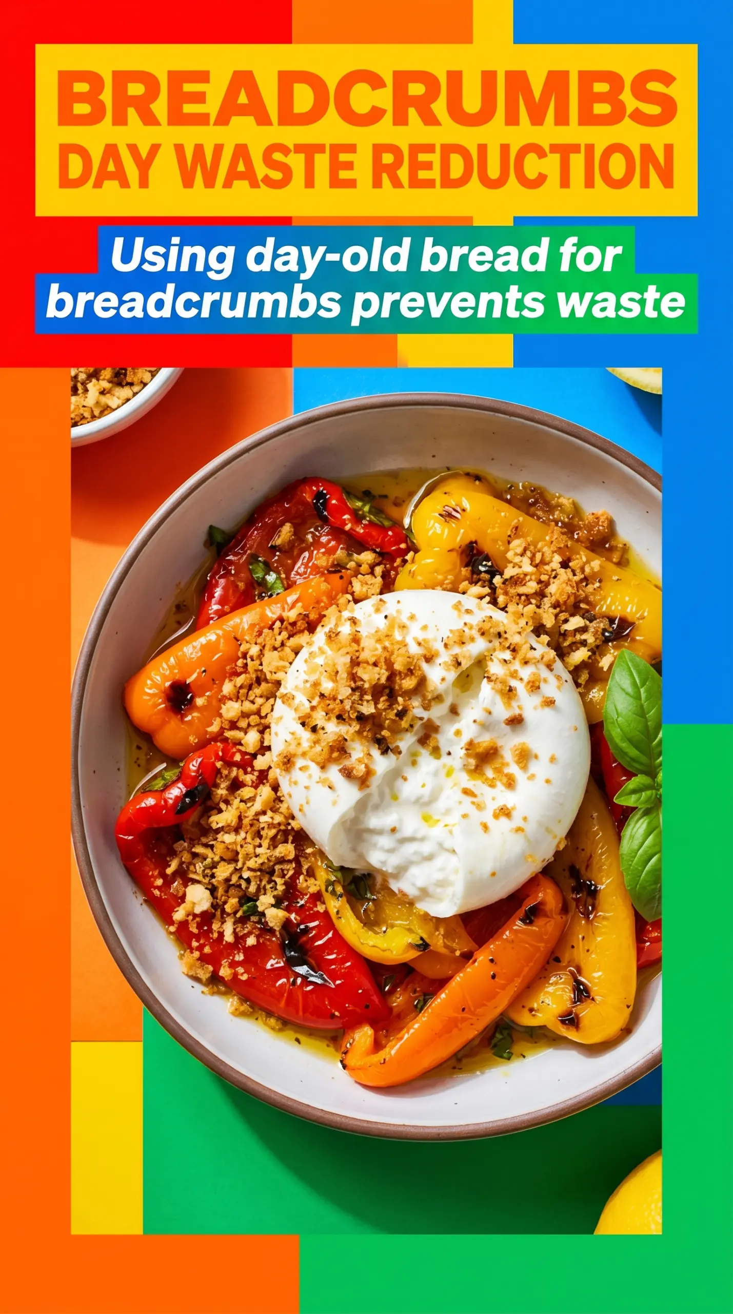 Grilled Marinated Peppers with Burrata and Breadcrumbs smoky creamy crisp