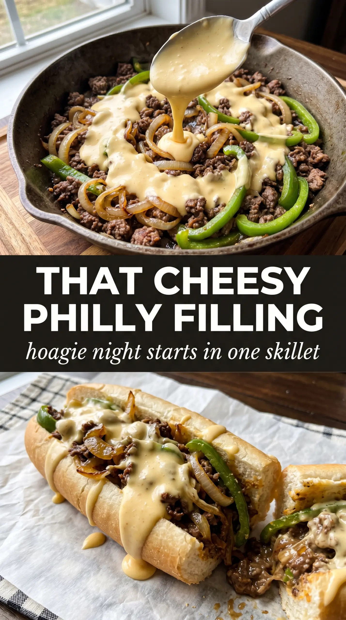 Ground Beef Philly Cheesesteaks savory cheesy hoagie