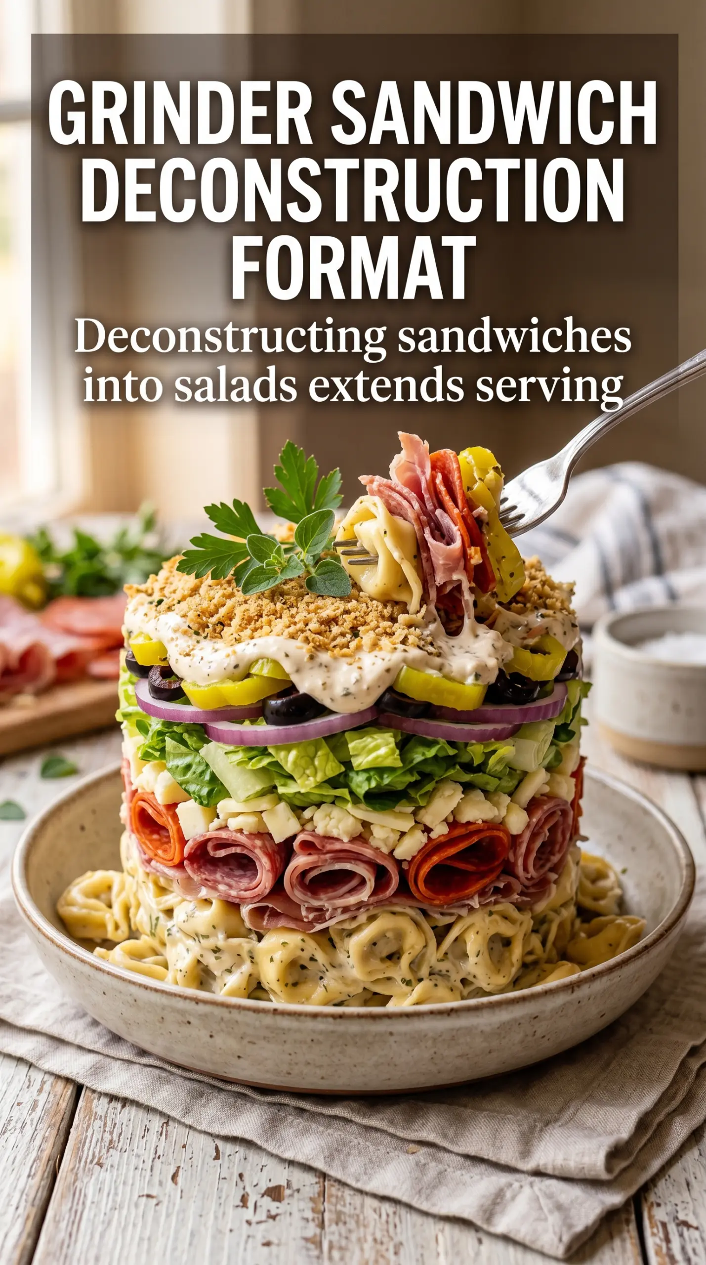Italian Grinder Tortellini Salad creamy pasta salad deli meats