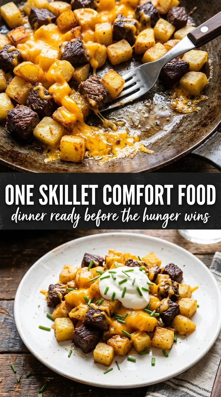 Loaded Ground Beef and Potatoes Skillet crispy cheesy