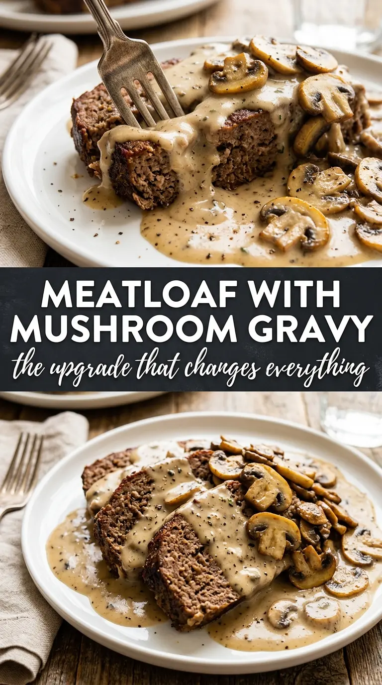 Meatloaf with Creamy Mushroom Gravy savory creamy comforting