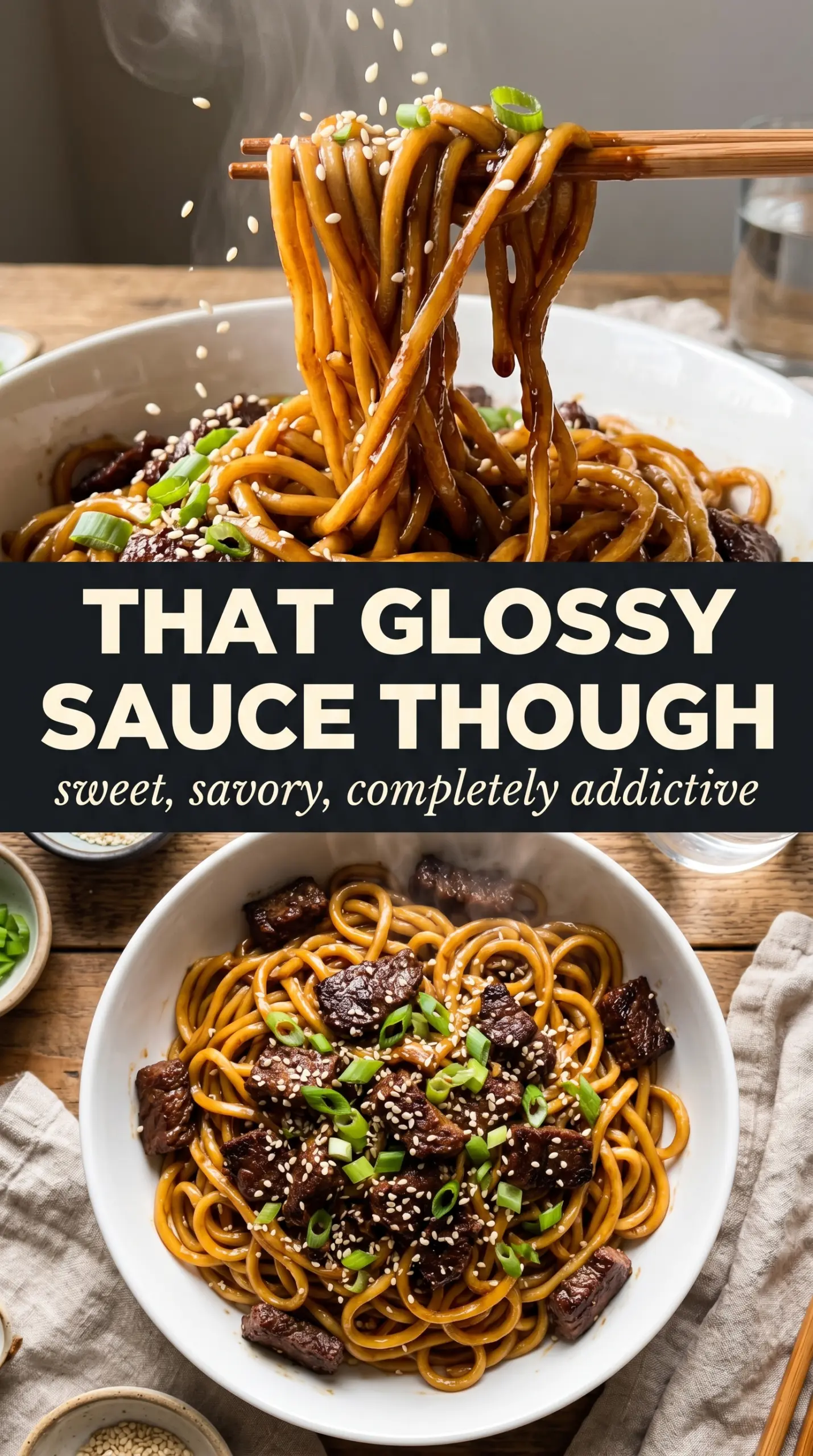 Mongolian Ground Beef Noodles glossy savory