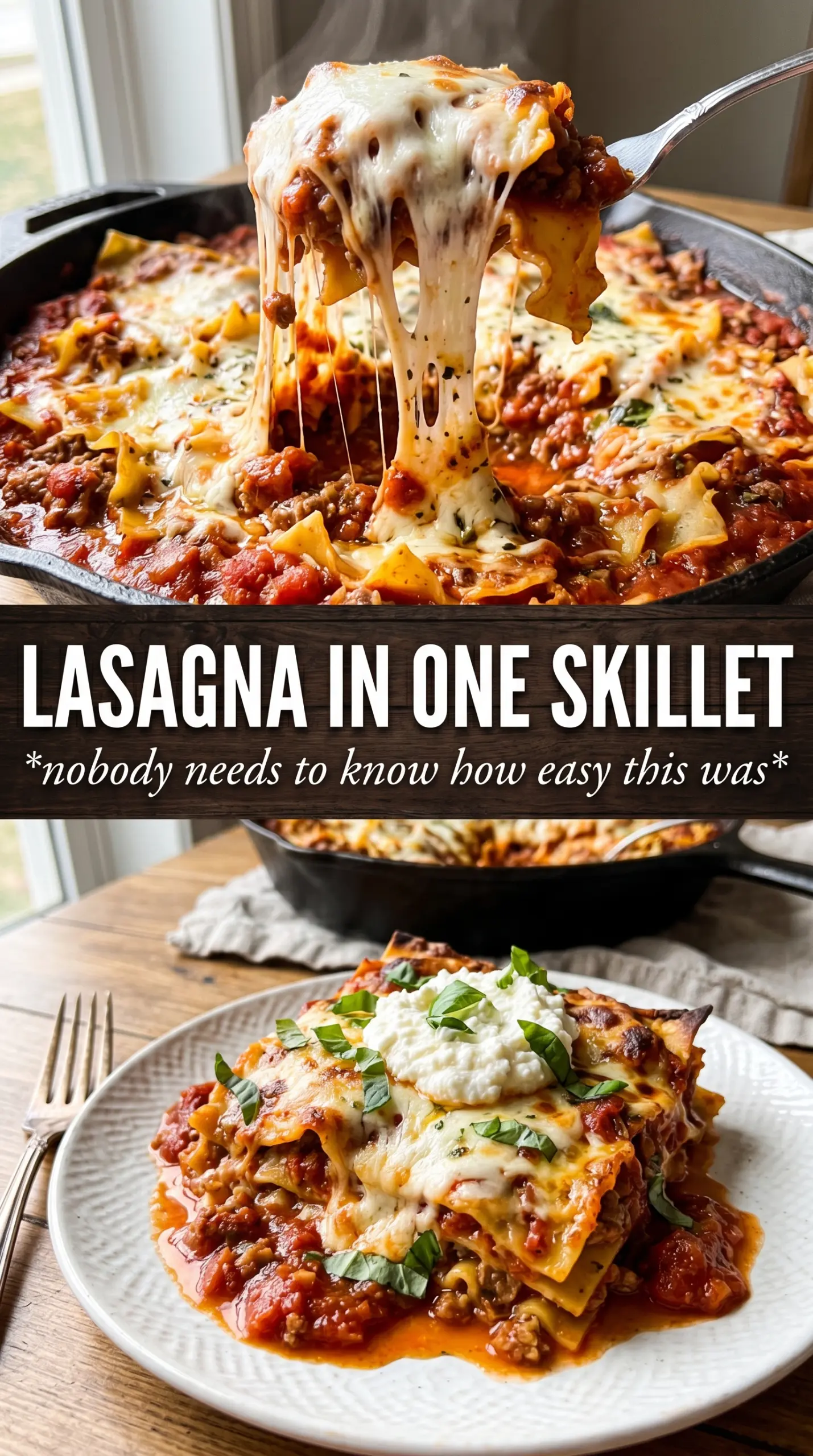 One Pot Skillet Lasagna cheesy beefy stovetop