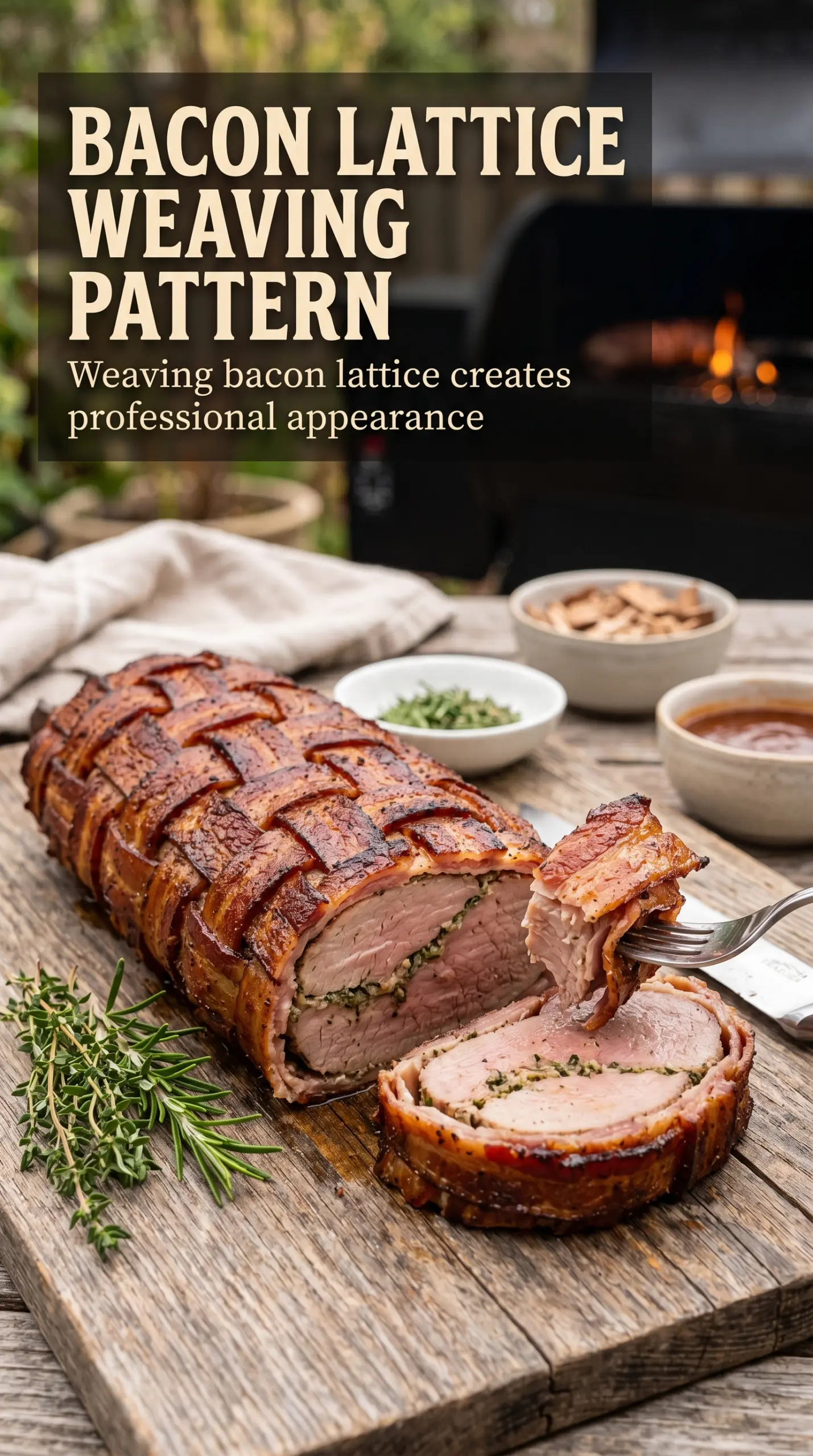 Pellet Grill Smoked Bacon Wrapped Pork Tenderloin smoky bacon crisp