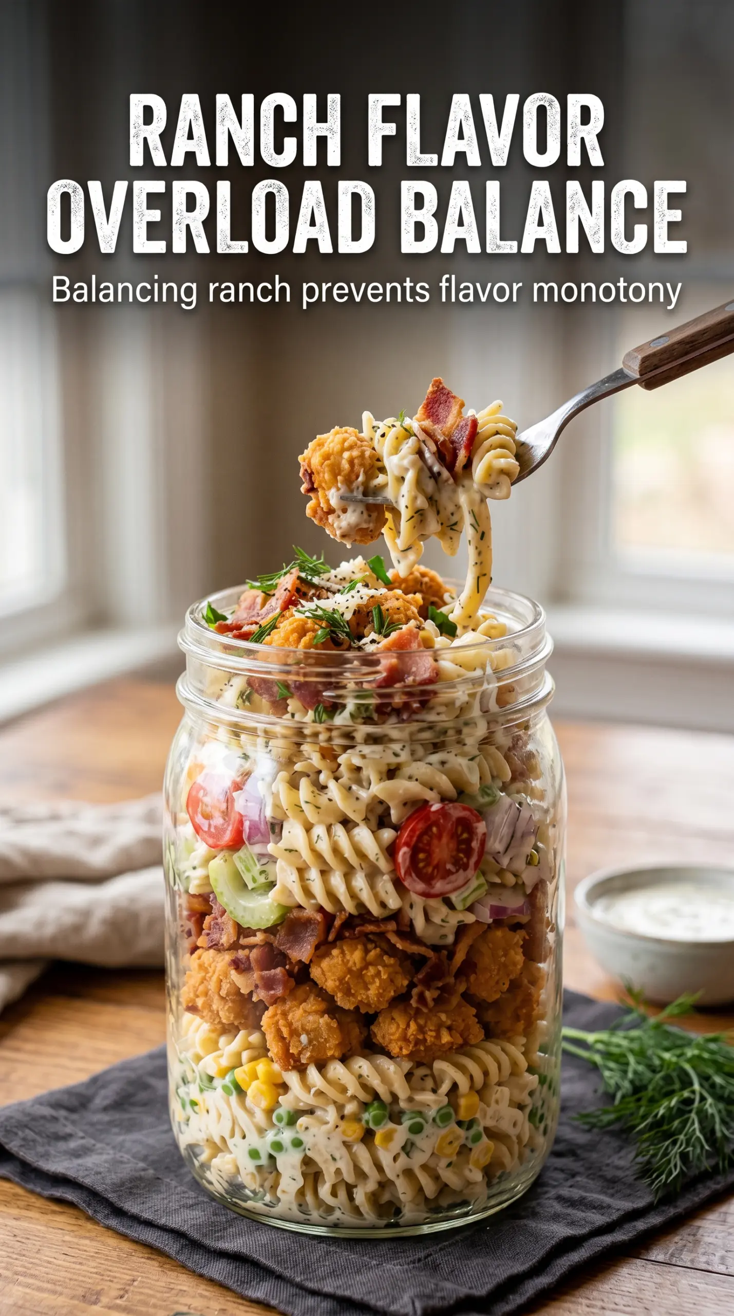 Popcorn Chicken Bacon Ranch Pasta Salad crispy creamy hearty