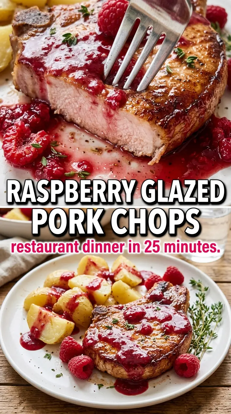 Raspberry Glazed Pork Chops ruby glaze skillet