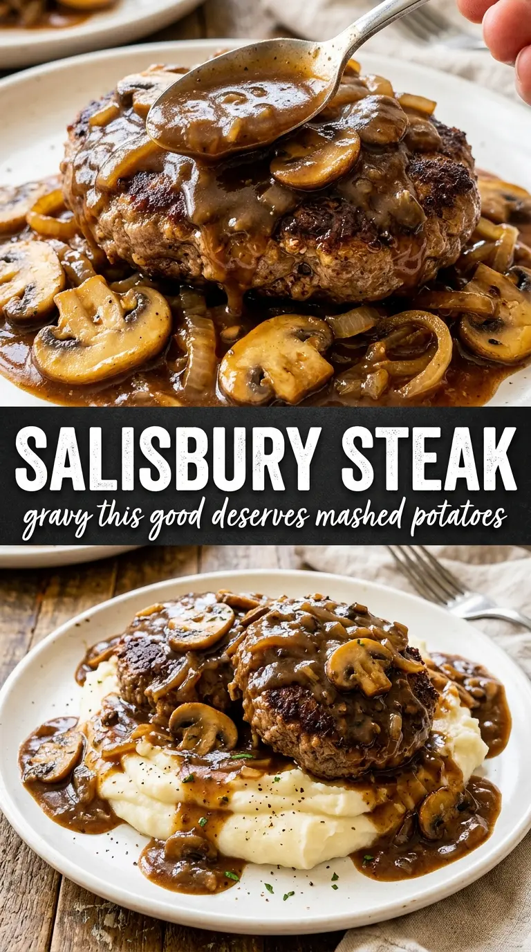 Salisbury steak with mushroom gravy savory beef