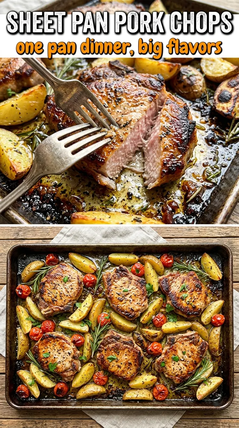 Sheet pan pork chops and potatoes golden roasted