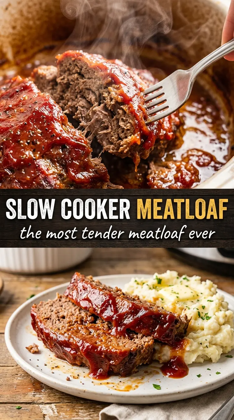 Slow Cooker Meatloaf tender glazed