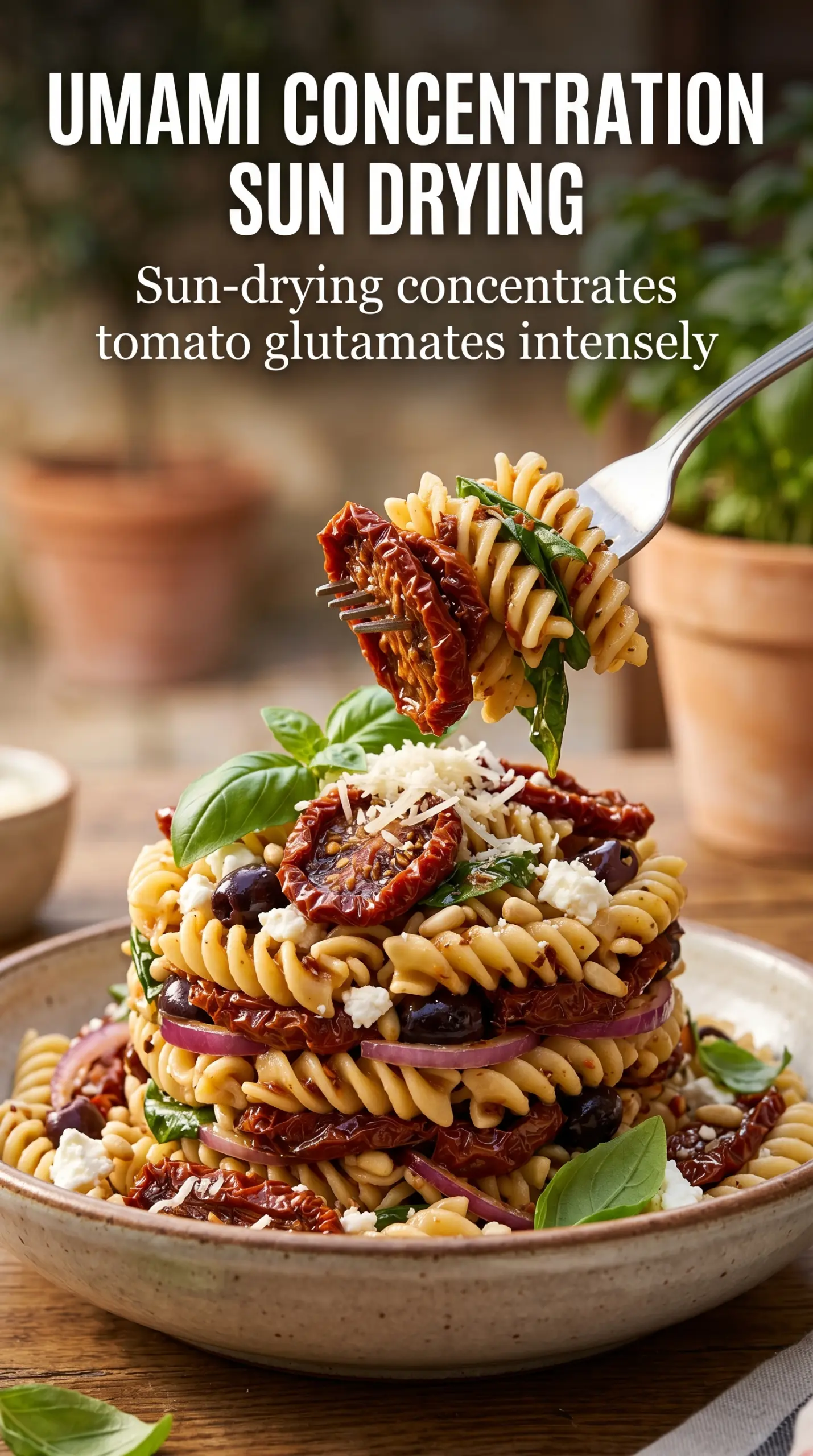 Sun-Dried Tomato Pasta Salad with feta, spinach, olives