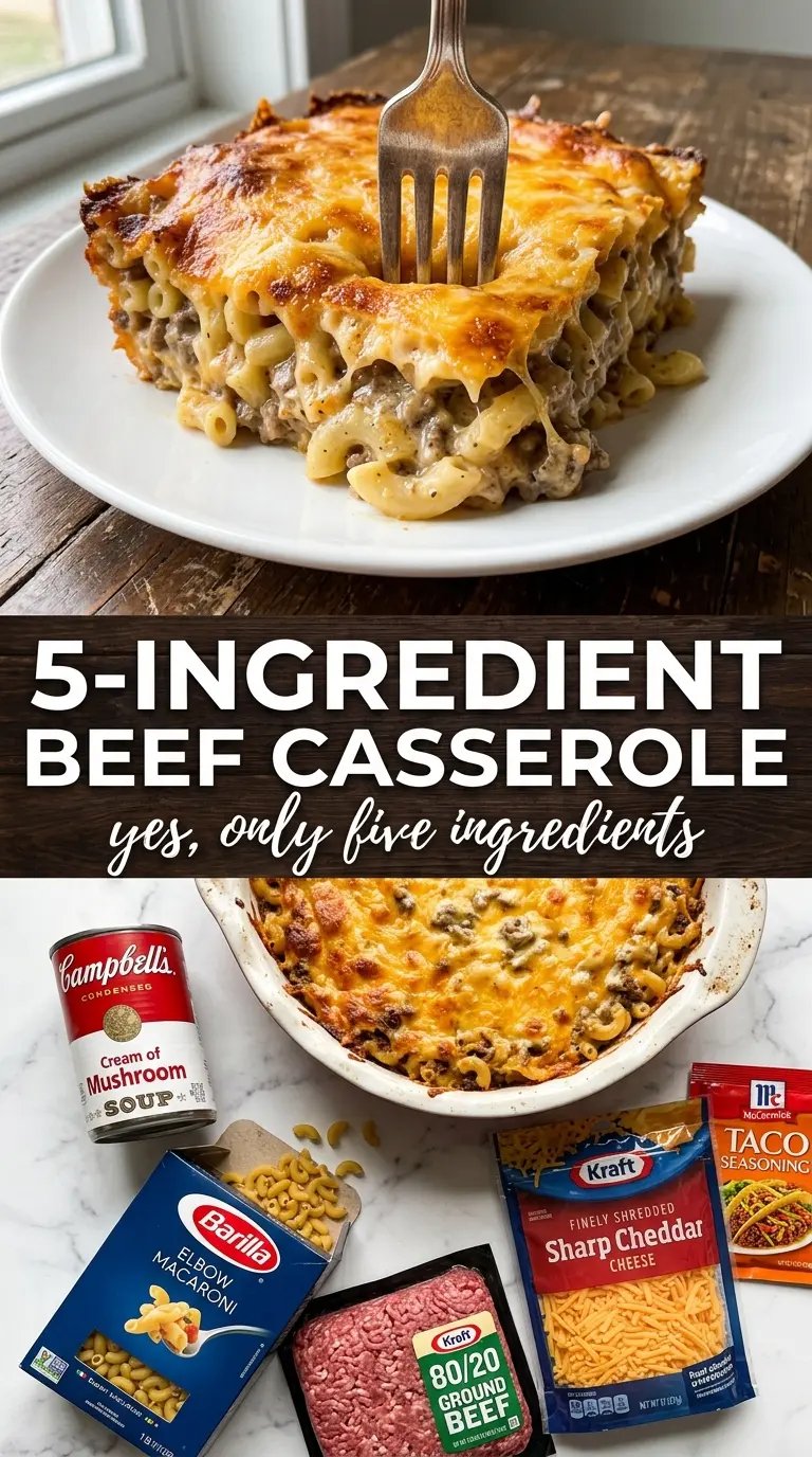 5-Ingredient Ground Beef Casserole cheesy beef and rice