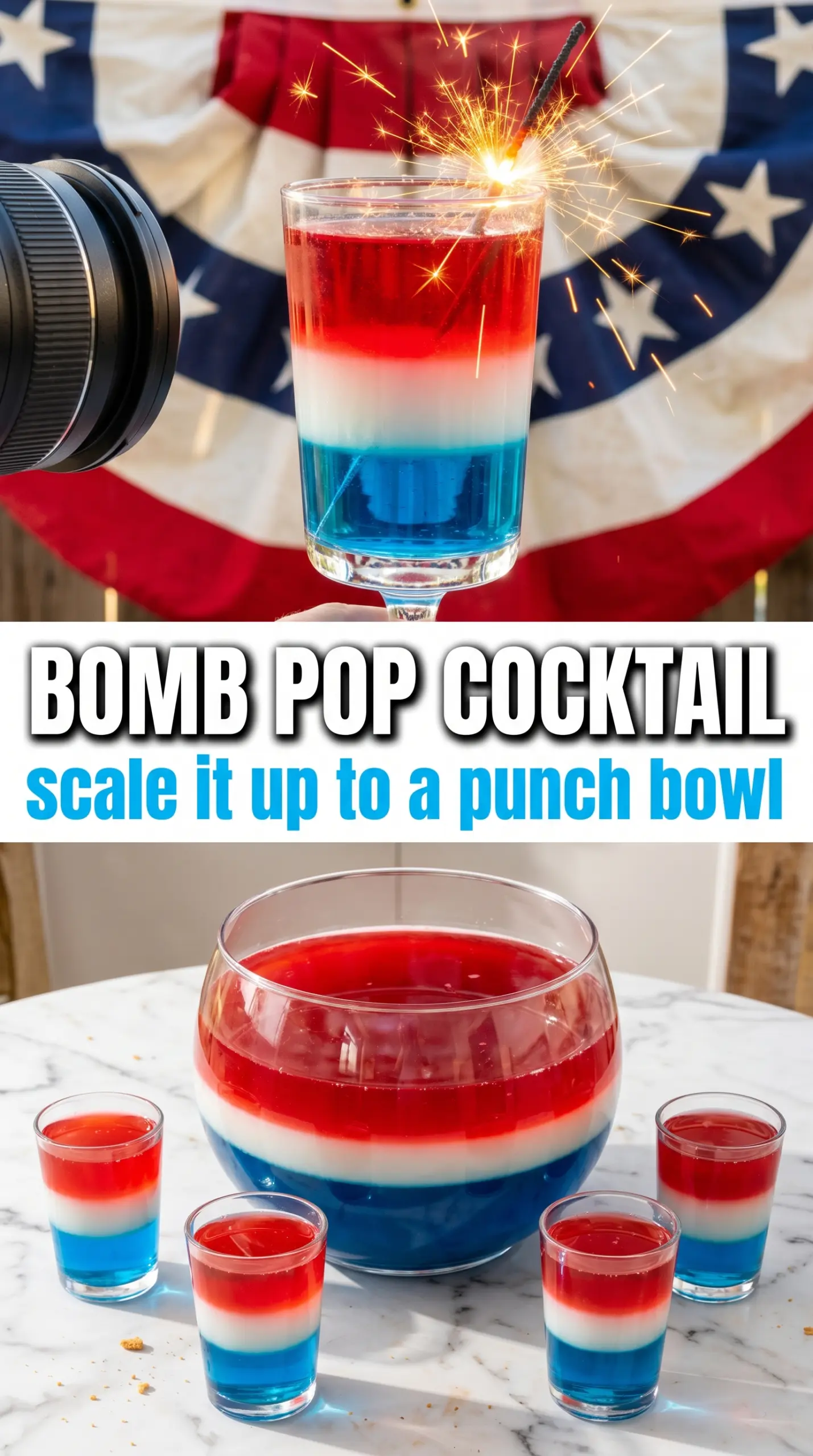 Bomb Pop Cocktail layered red white blue cocktail
