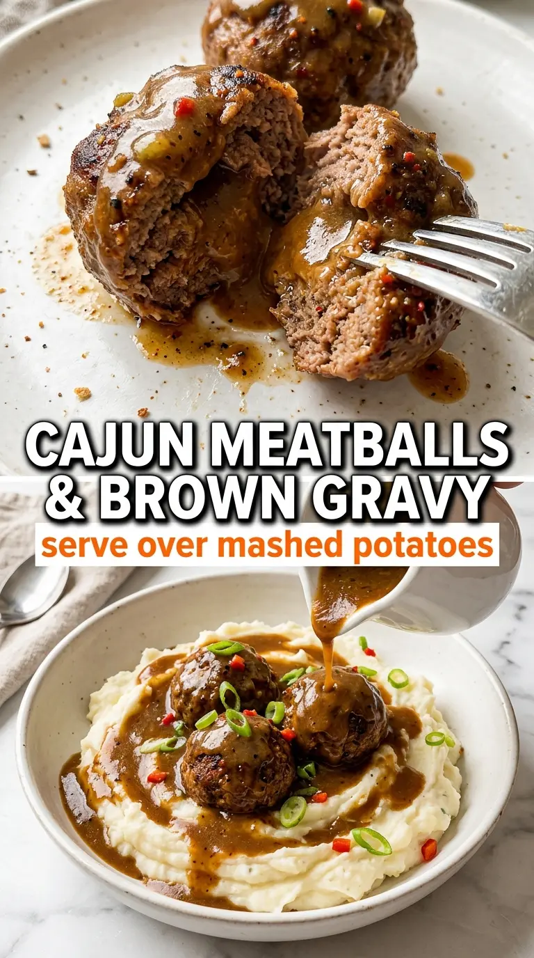 Cajun Meatballs in Brown Gravy spicy gravy skillet