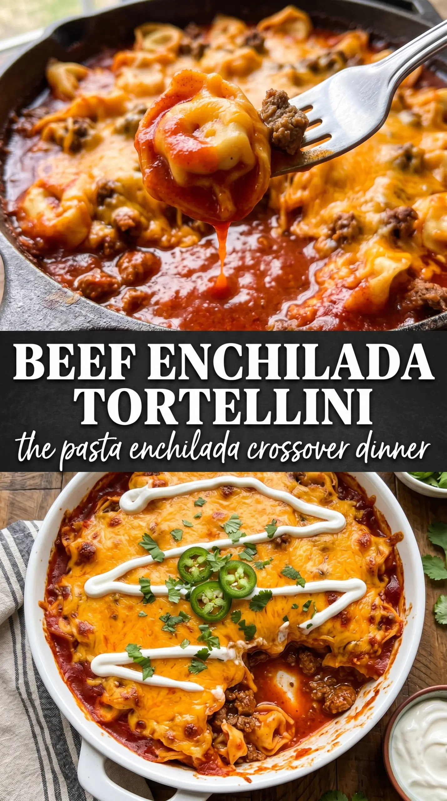 Cheesy Beef Enchilada Tortellini melty skillet Tex-Mex