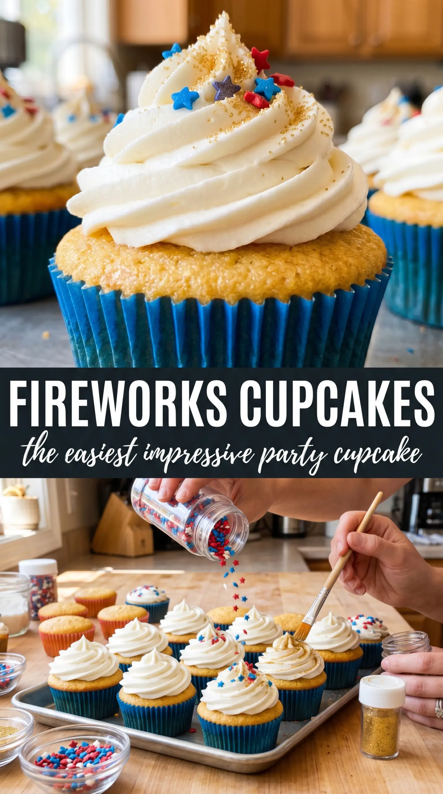 Fireworks Cupcakes tall swirls patriotic sprinkles