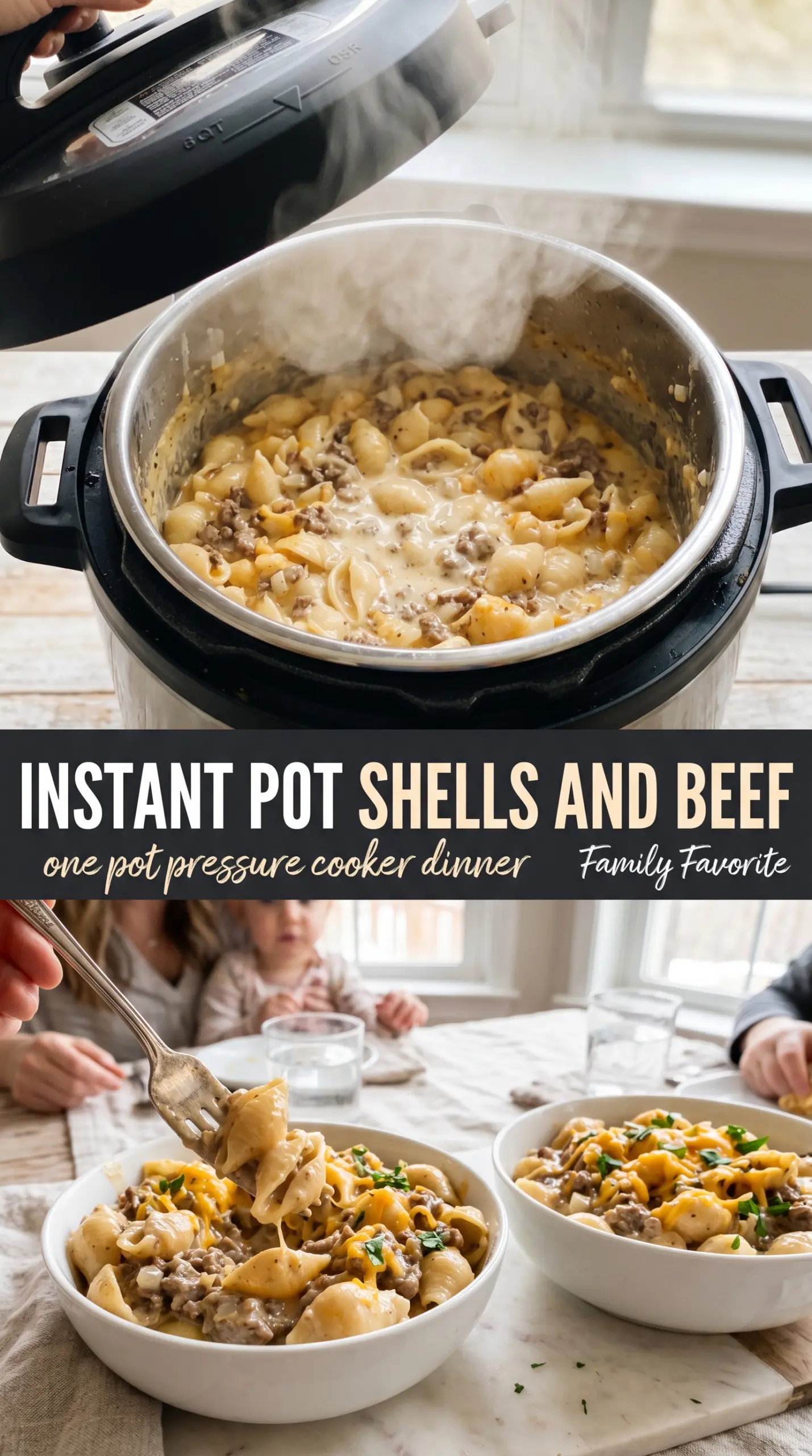 Instant Pot Creamy Shells and Beef cheesy creamy pasta