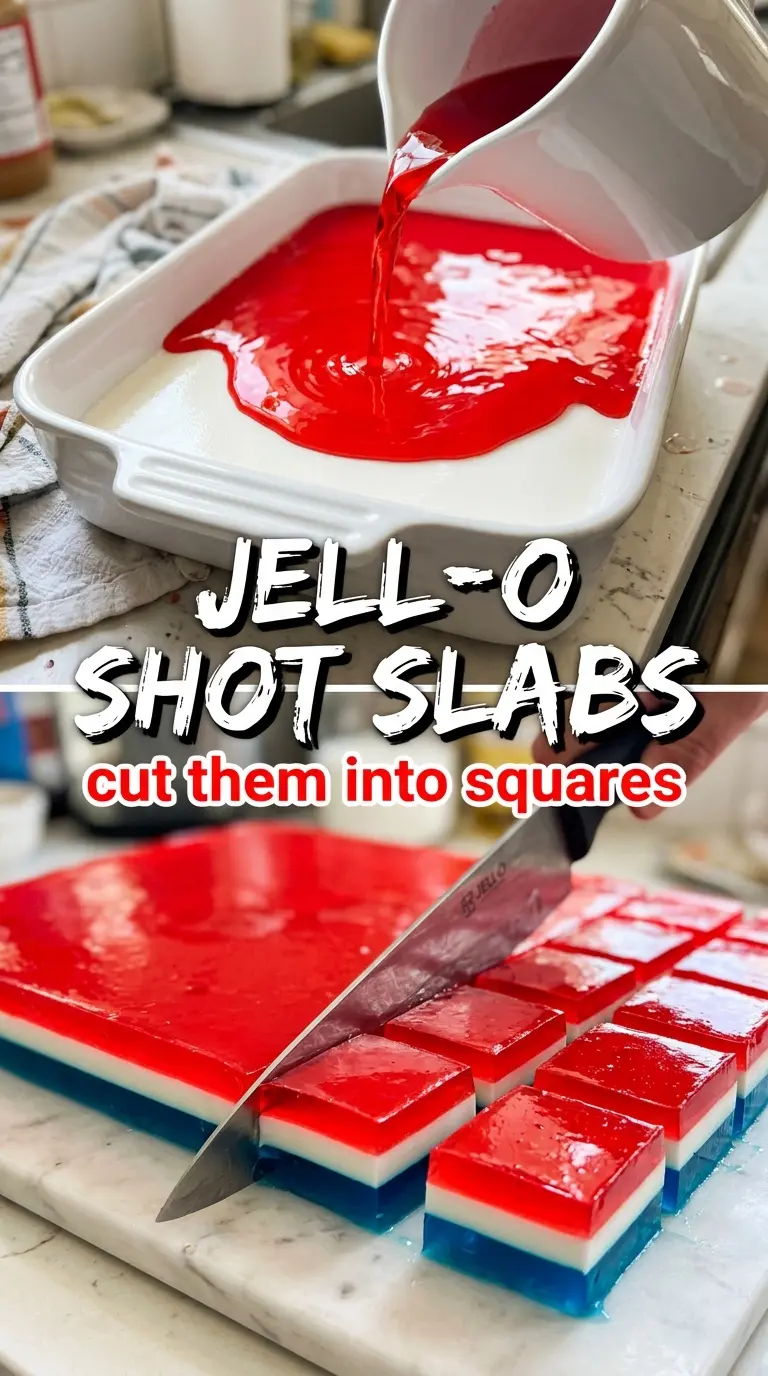 Red, white, and blue Jell-O shots patriotic layered