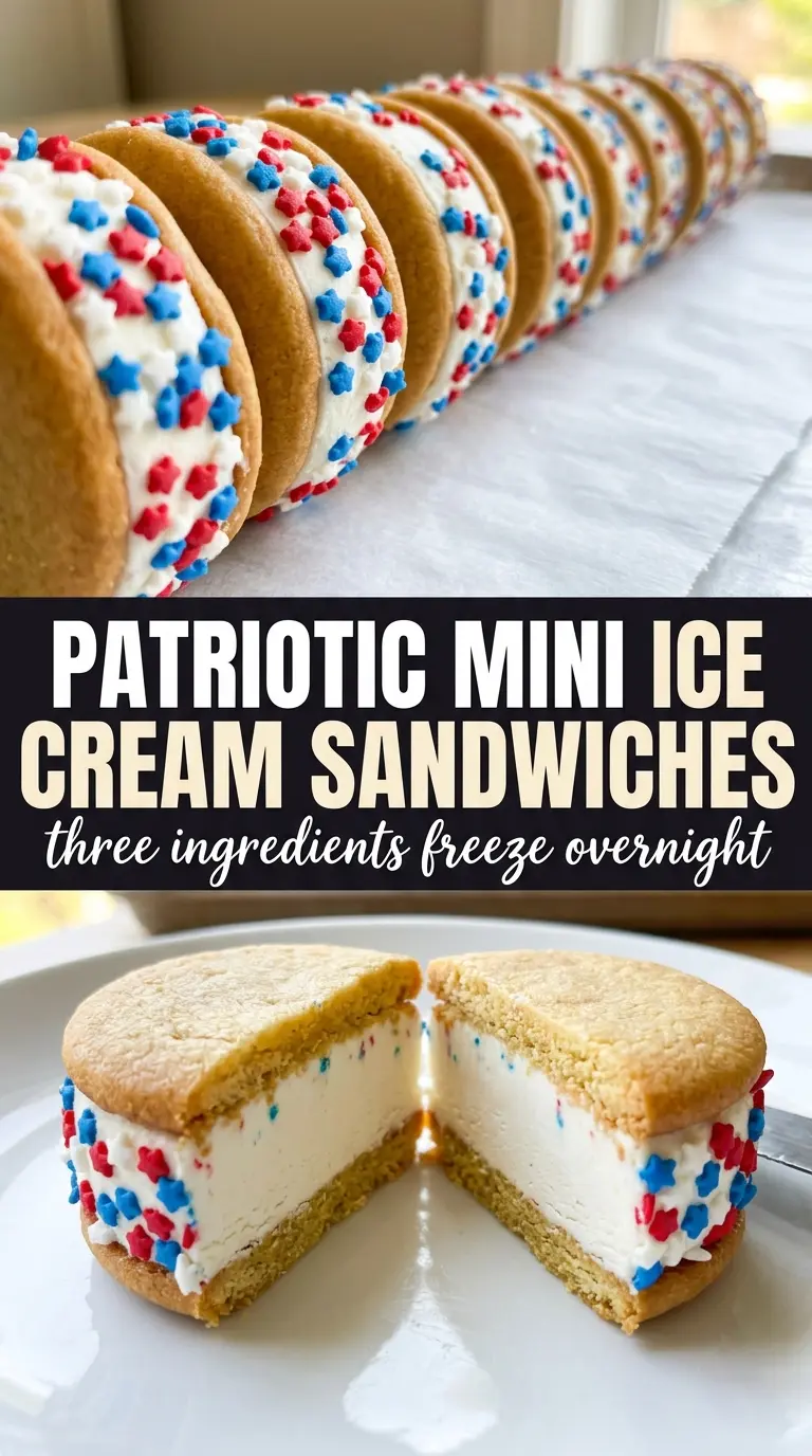 Patriotic Mini Ice Cream Sandwiches red white blue dessert