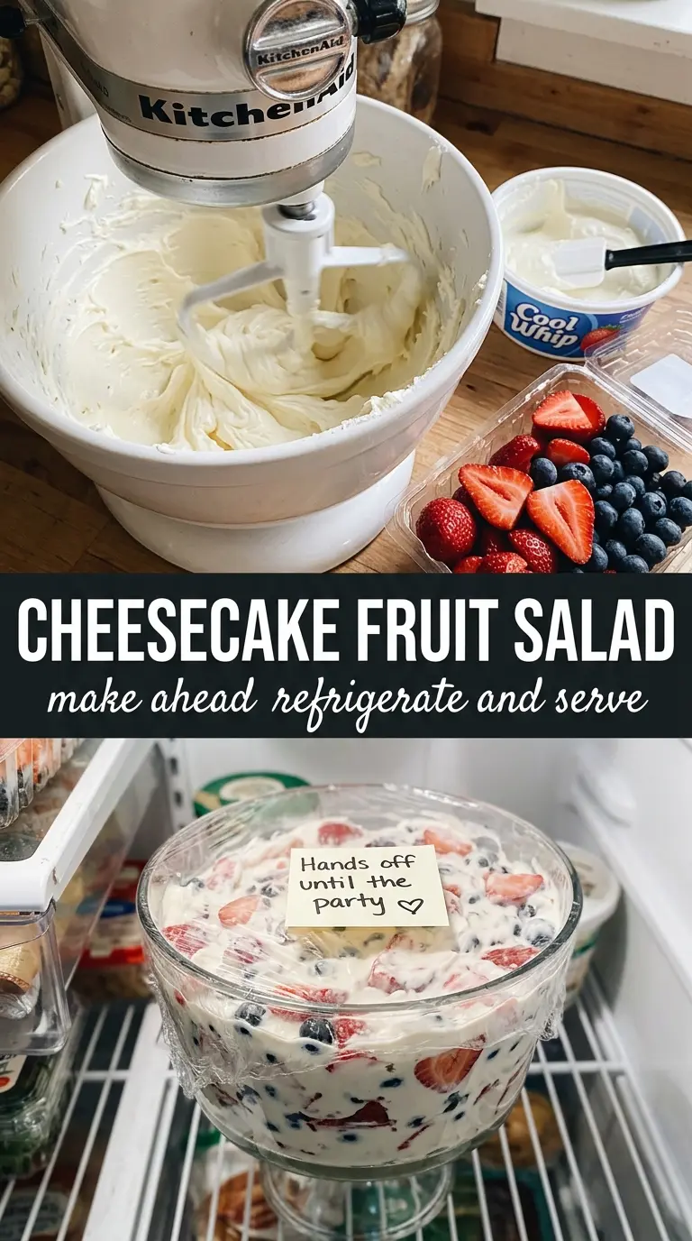Red, White and Blue Cheesecake Salad creamy fruit salad