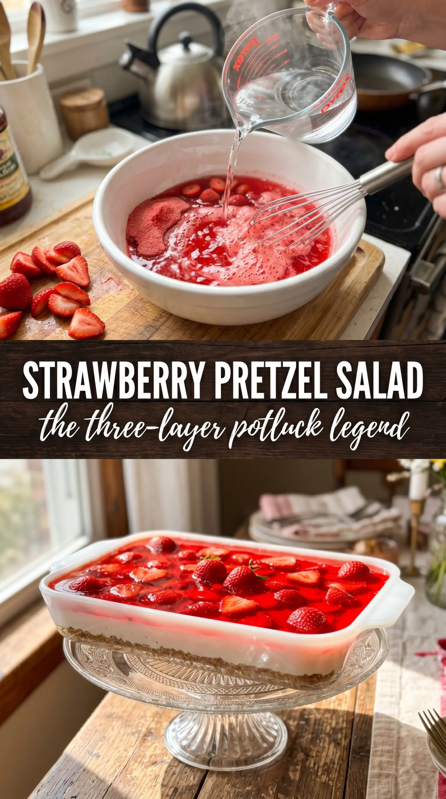 Strawberry Pretzel Jello Salad layered, creamy, fruity