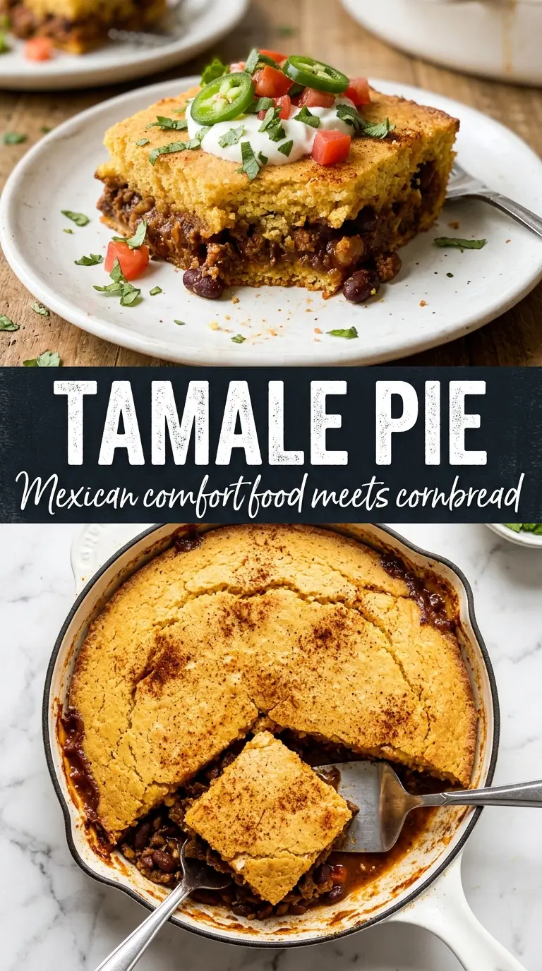Tamale pie golden cornbread crust, savory beef filling