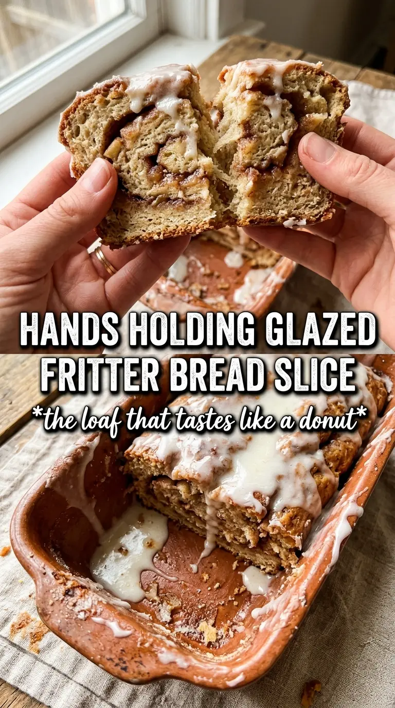 Amish Apple Fritter Bread, cinnamon-sugar apples, glazed loaf