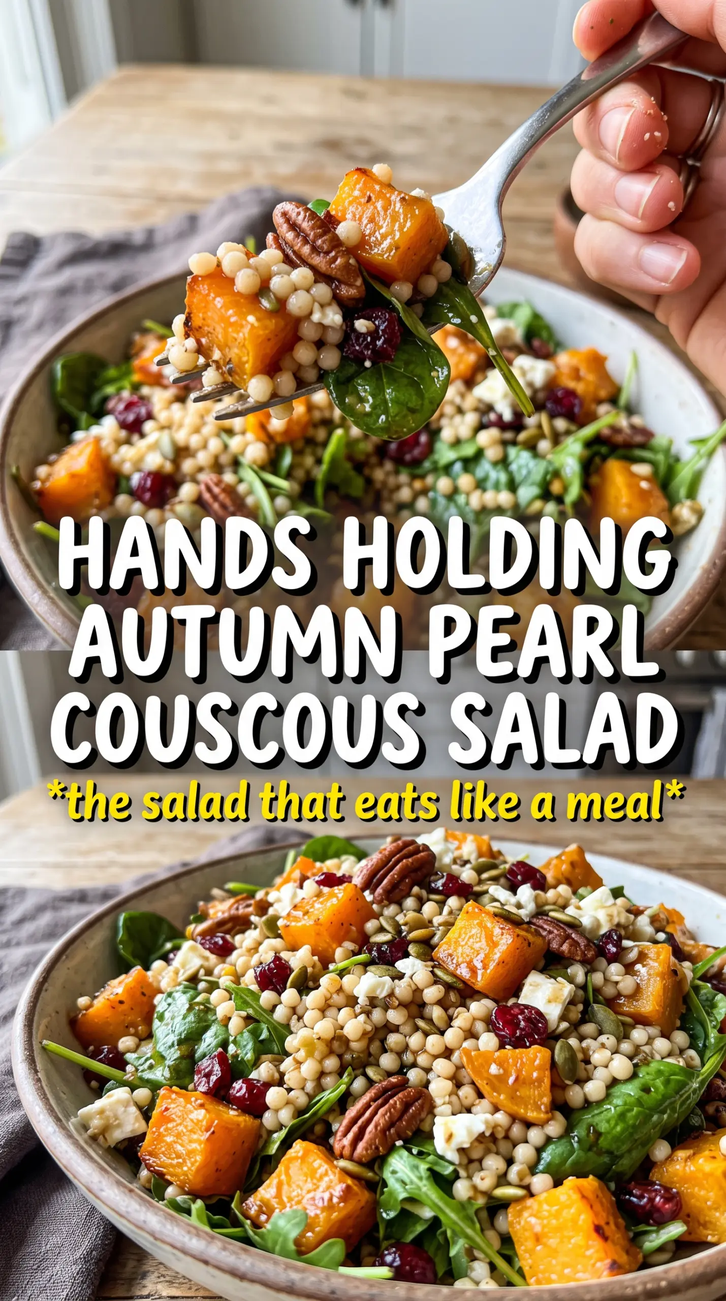 Autumn Pearl Couscous Salad with roasted squash, cranberries, and goat cheese