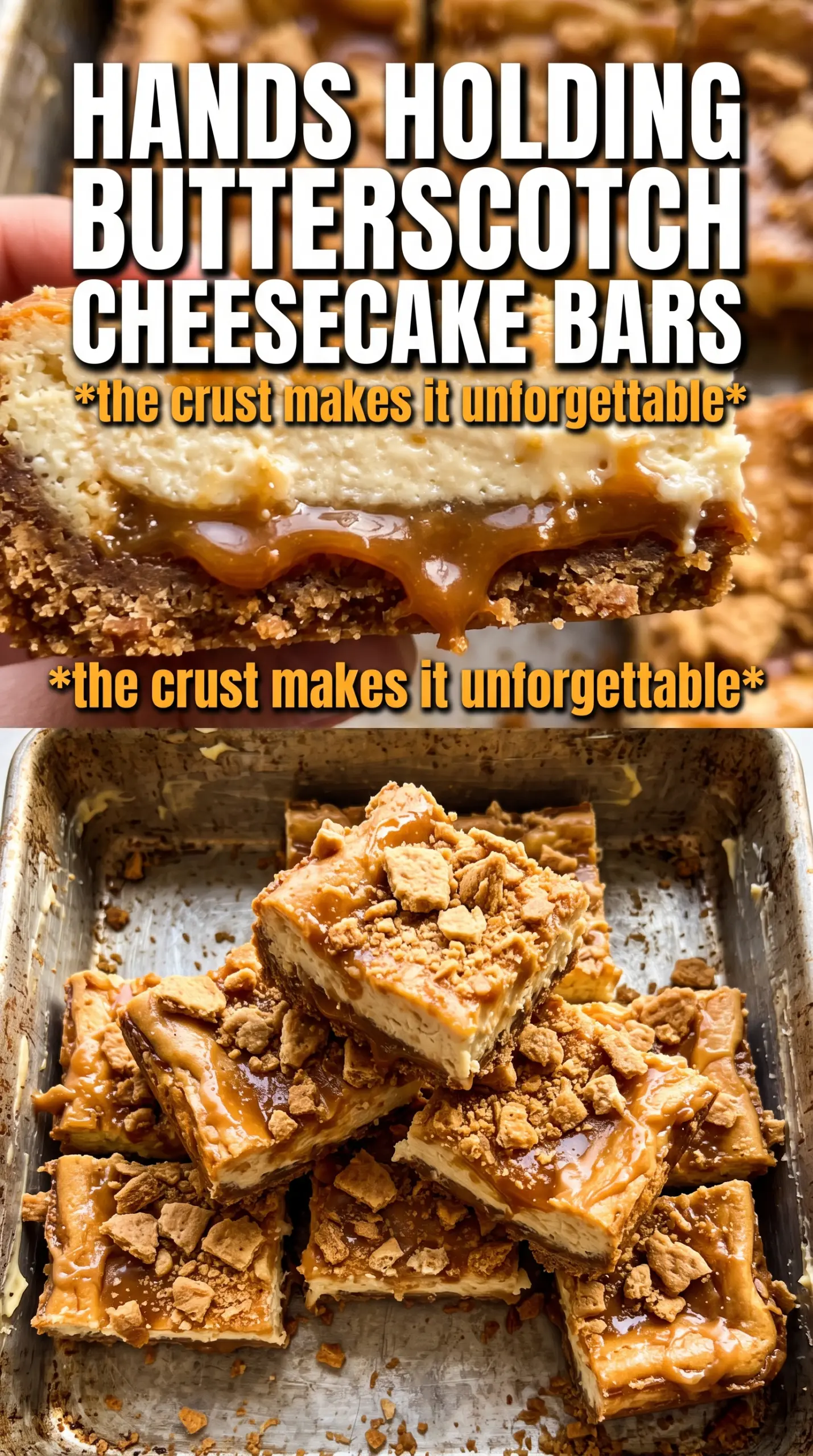 Butterscotch Graham Cracker Cheesecake Bars golden creamy drizzled