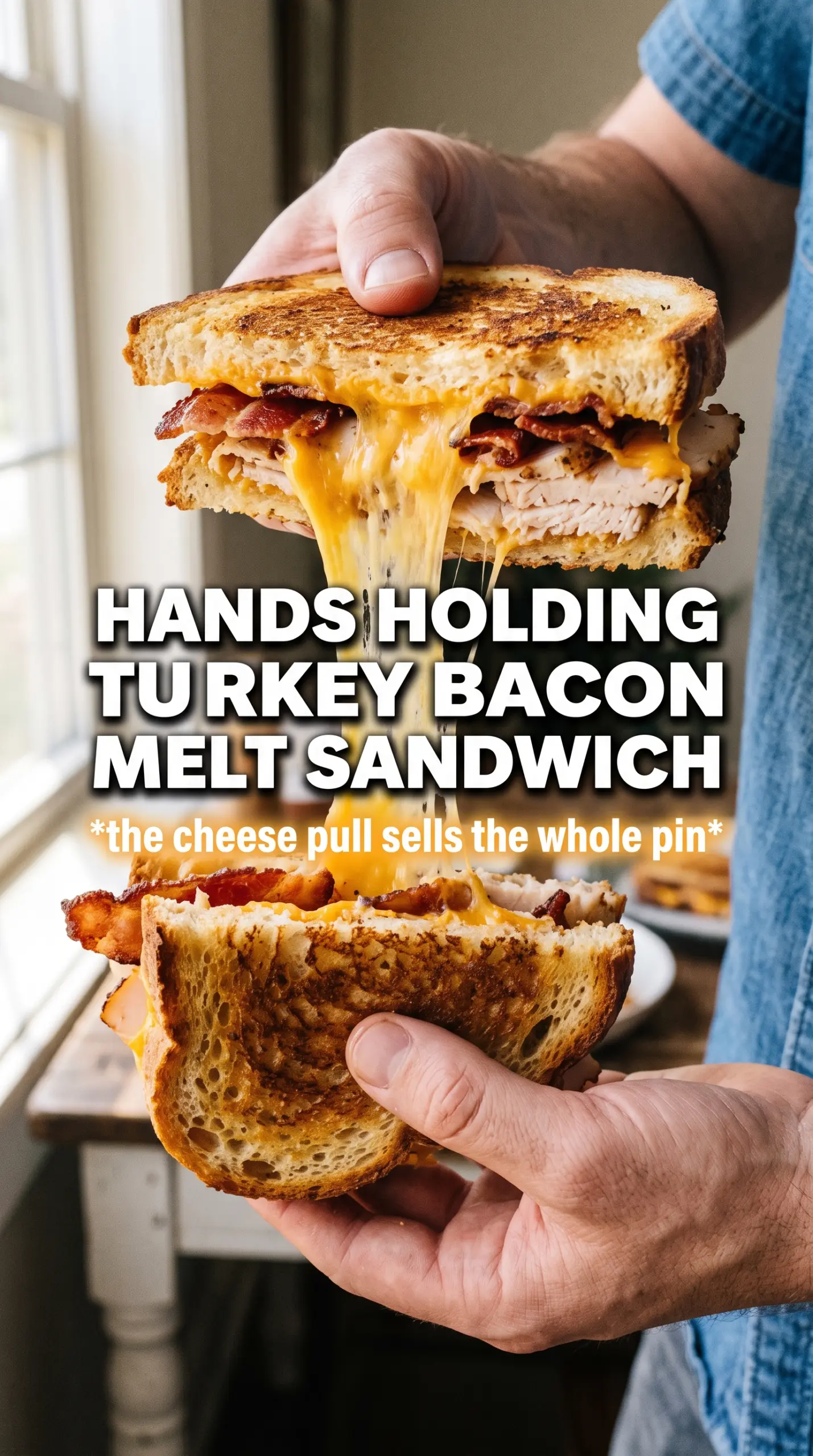 Cheddar and Bacon Turkey Melt on Sourdough, melty crispy savory