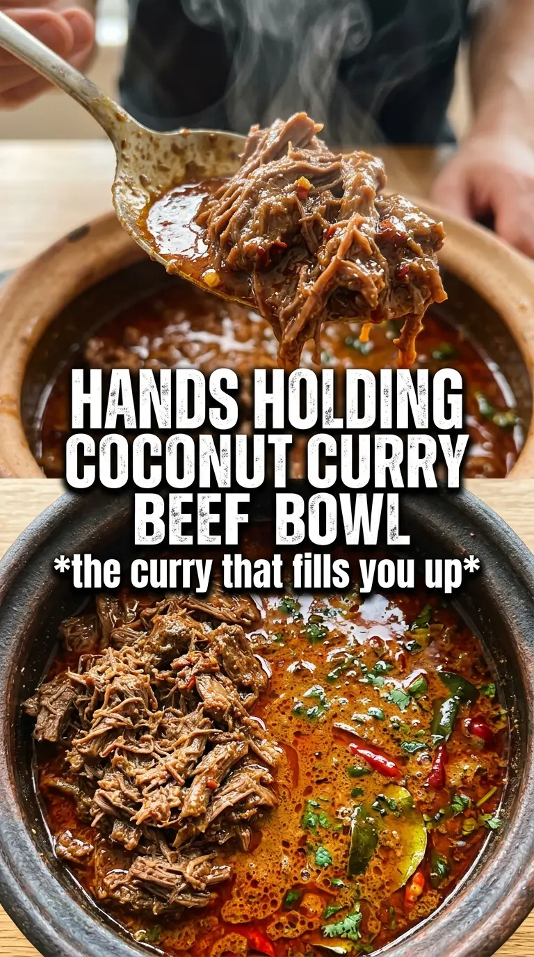 Coconut Red Curry Drip Beef with coconut curry, shredded beef, rice