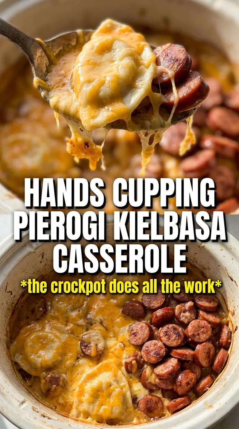 Crockpot Pierogi Casserole With Kielbasa creamy cheesy comforting