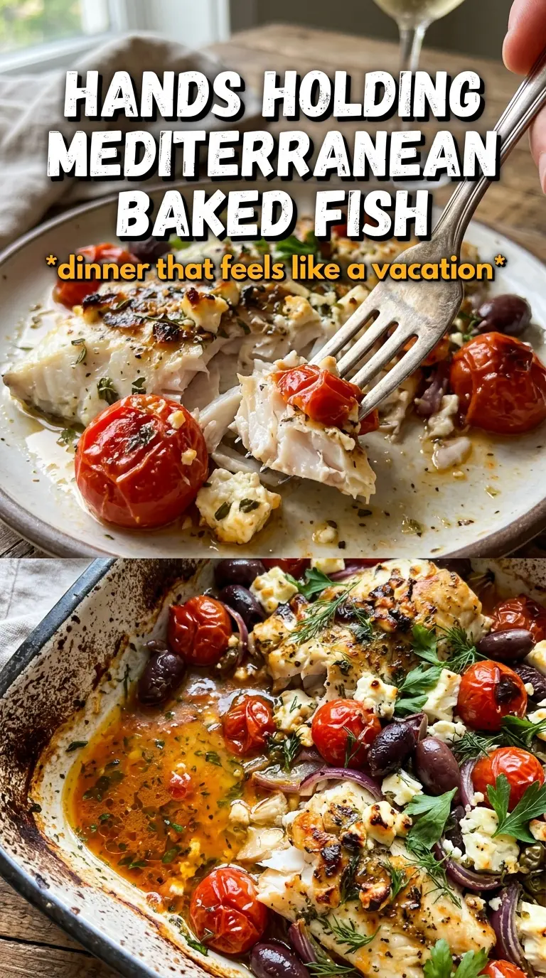 Mediterranean Baked Fish flaky tomatoes olives