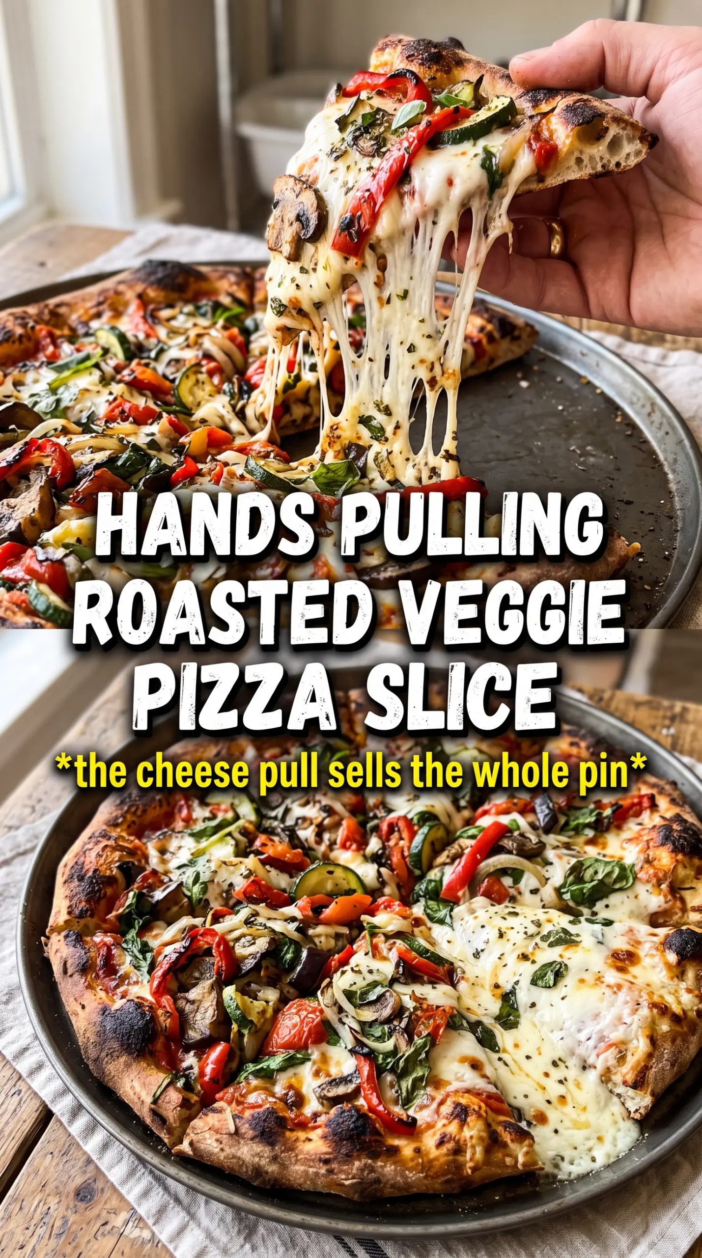 Roasted vegetable pizza with blistered crust, caramelized vegetables, basil