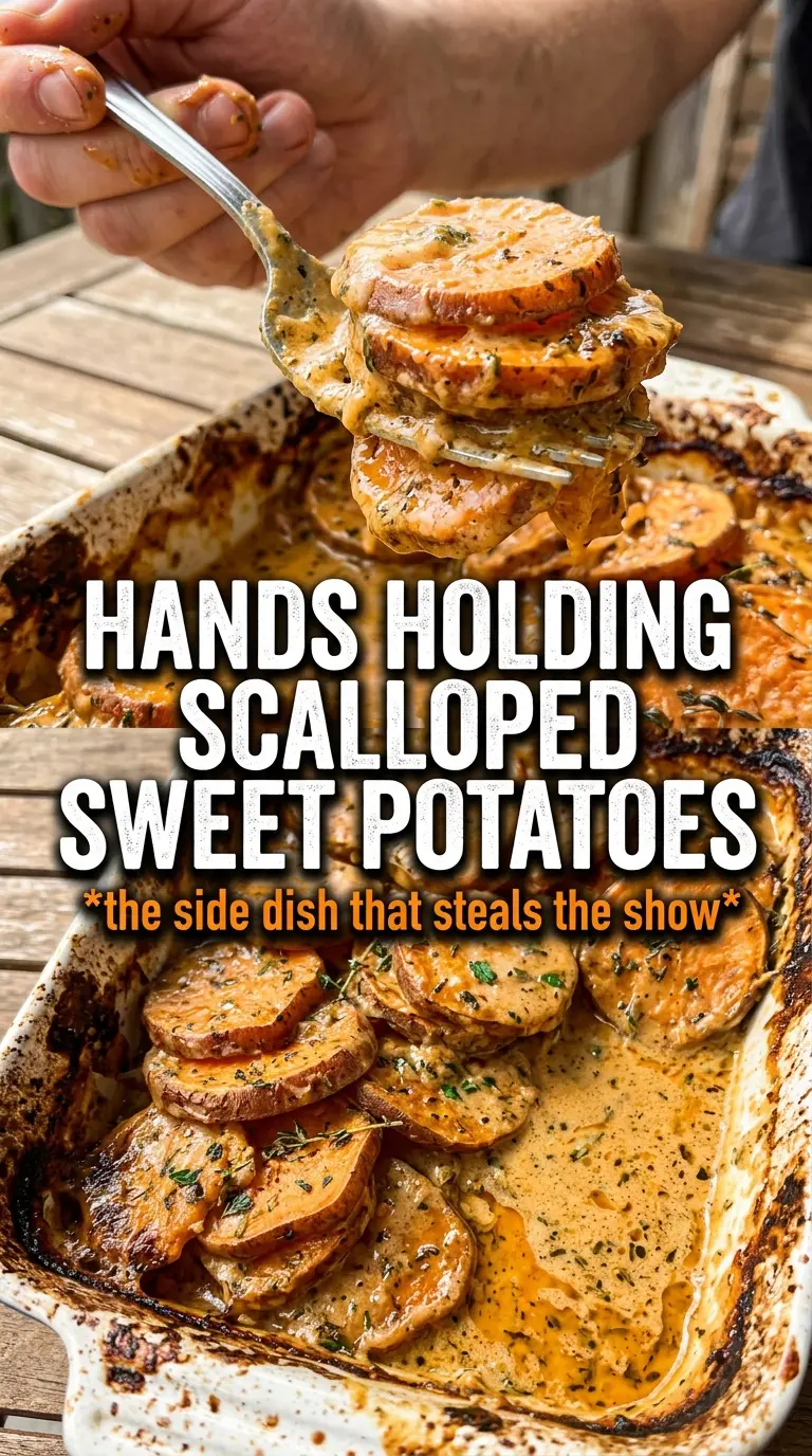 Scalloped Sweet Potatoes golden cheesy layers